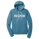 Teal-colored hooded sweatshirt with the brand name 