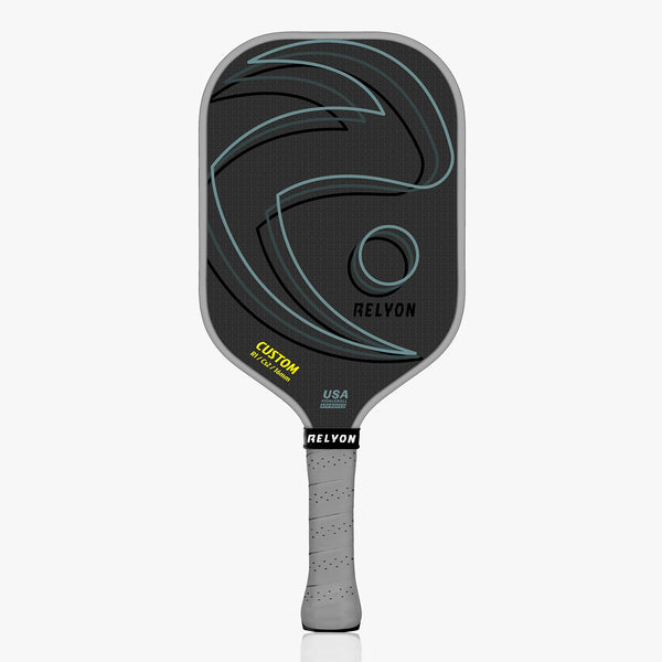 Pickleball paddle with gray and black design on a white background